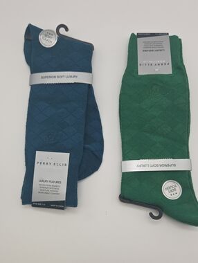 2x1 Perry Ellis Men's Diamond-Pattern Dress Socks - Teal & Green
